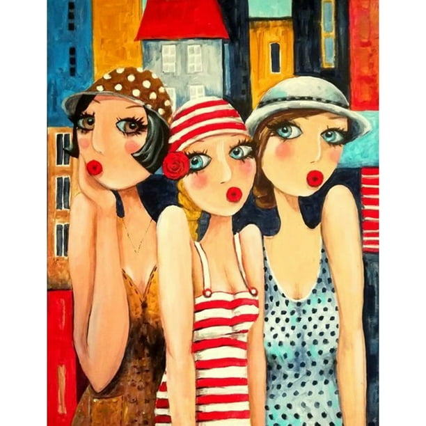 Pintura al óleo de tres mujeres por números DIY para colorear imagen pintada a mano (B262) Tmvgtek Oficina Multiescena Multifunción