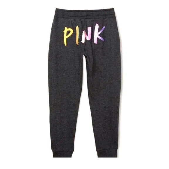 Victoria's Secret Pink Skinny Jogger Sweatpants Dark Gray Brushed Shine Ombre Logo Size Large NWT