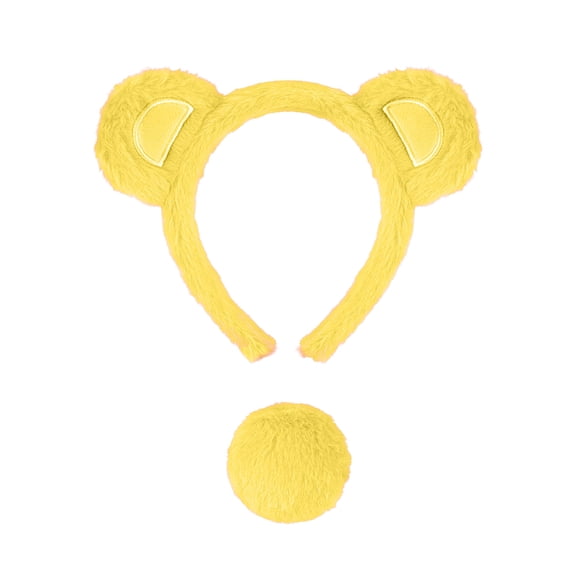 Bear Ear Headband & Tail Set Soft Stuffed Costume Accessory(Yellow-7.9In)