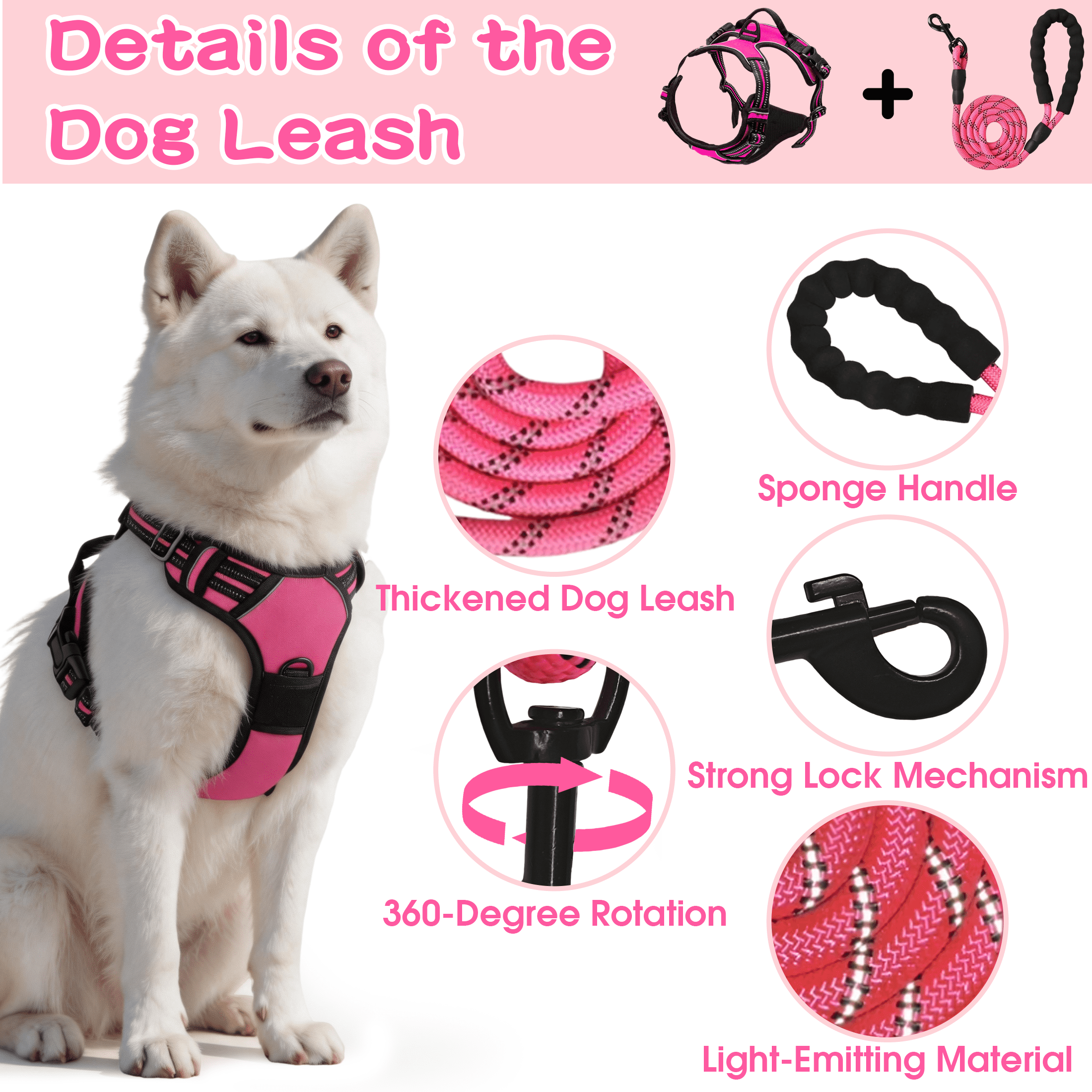 No Pull Dog Harness for Large Dogs, Dog Harness and Leash Set, Heavy Duty Dog Harness for Large Dogs, No Pull Adjustable Pet Harness for Medium Large Dogs