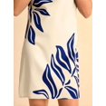 thumbnail image 4 of Cream Sleeveless Spaghetti Strap Dress With Bold Blue Leaf Print For Women, 4 of 8