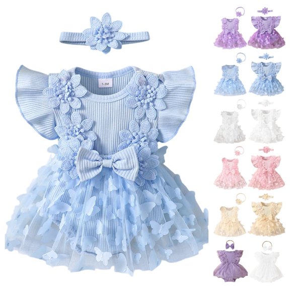 Bmisegm Baby Bodysuit Girls' Mesh Fly Sleeve Crawling Romper for 666 Girls Baby Girls' Footies & Rompers 1-18 Months 03_Blue,12-18 Months