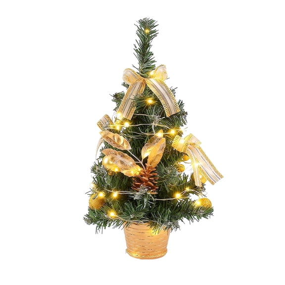 HioHa 18-Inch Pre-Lit Mini Tabletop Tree with Warm White LED Lights, Flocked Branches with Red Berries & Pinecones, Artificial Snowy Tree for Shelf Desk Mantel Indoor Home Party Decor