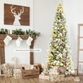 thumbnail image 2 of Costway 8ft Pre-lit Snow Flocked Christmas Tree w/ Berries & Poinsettia Flowers, 2 of 10