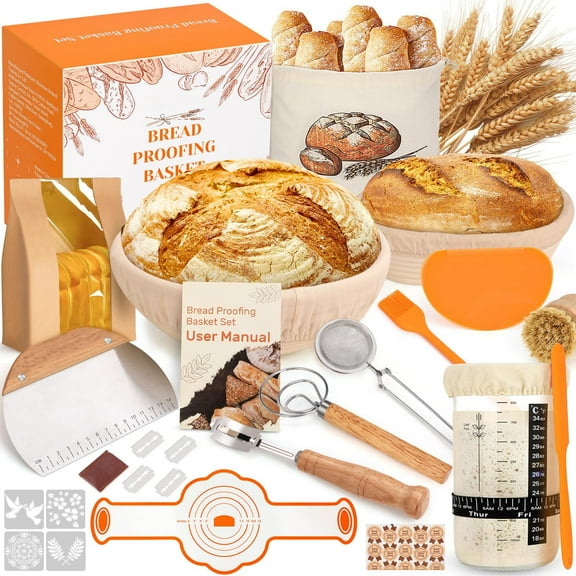 EssPur Sourdough Bread Baking Supplies, Sourdough Starter Kit, Bread Proofing Basket, Bread Making Tools Kit, Sour Dough Kit Tools, Sourdough Proofing Basket, Sourdough Kit Gifts for Bakers