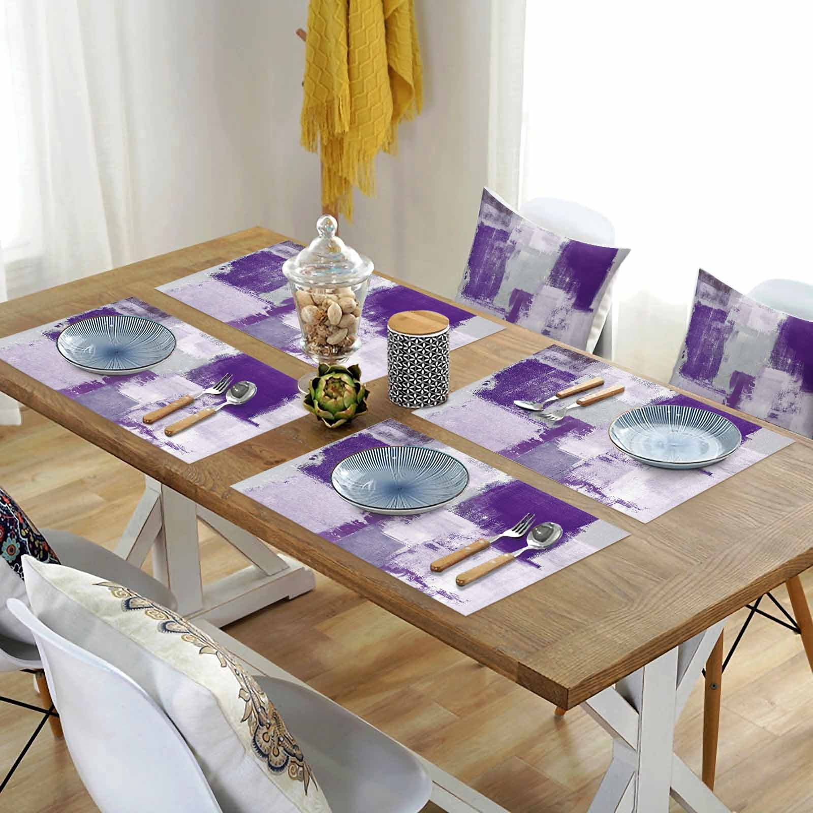 Placemats Set of 4, Purple Gray Block Placemats Set of 4, Abstract Art Tablemats Washable Placemat Table Decoration for Kitchen Table Dinner Party Home Decor Indoor Outdoor 13x19 Inch