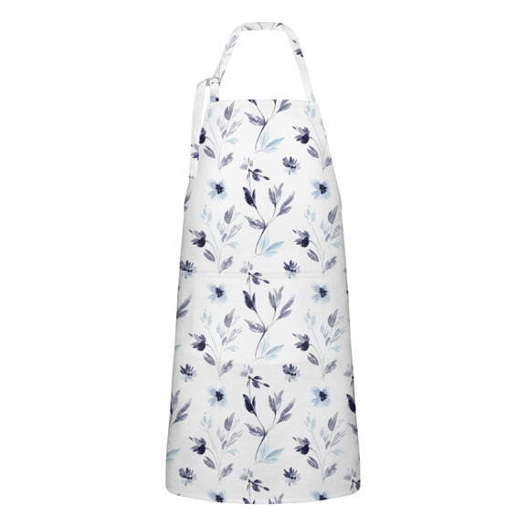 Pioneer Flower Floral Print Pattern Apron for Women and Men, Cotton Linen Waterproof with Pockets, Adjustable, 33x27 Inch for Kitchen, Gardening, BBQ, Salon