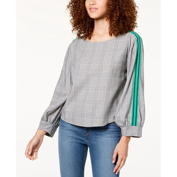 7 Sisters Juniors Striped Sleeve Top Charcoal Green L