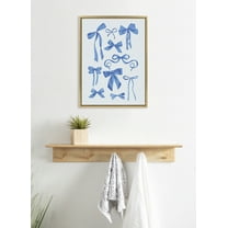 Kate and Laurel Sylvie Blue Bows Framed Canvas Wall Art by Honey Island Studio, 18x24 Bright Gold, Cute Glam Blue Ribbon Art for Wall