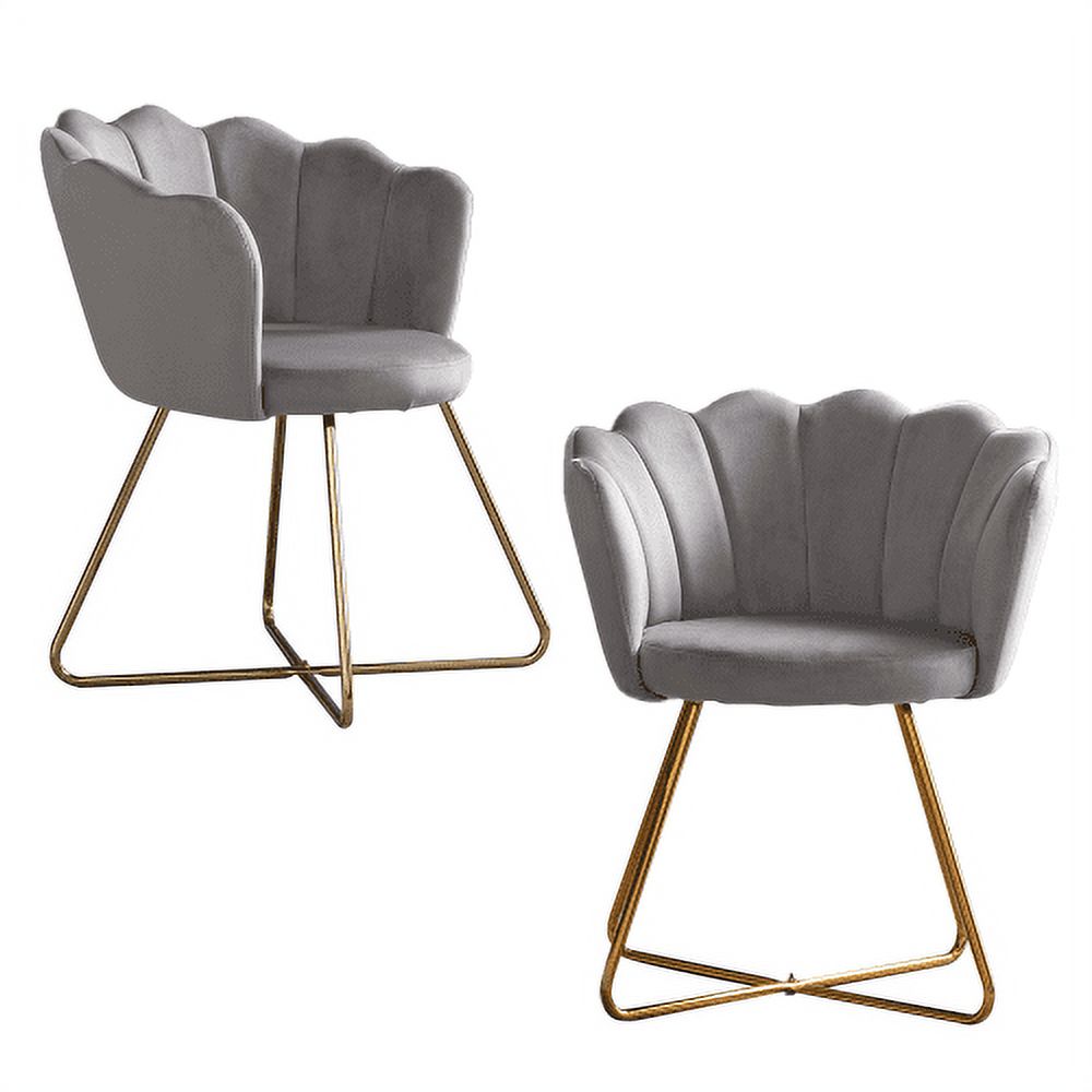 Accent Chair Set of 2, Conversation Lounge Chair With Gold Metal Plated Legs and Lotus Linear Backrest, Comfy Side Chair for Living Room Bedroom Office, Grey - image 2 of 7