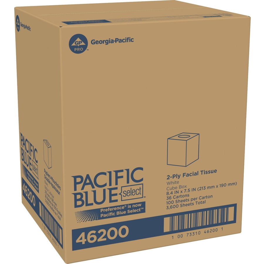 Pacific Blue Select Cube Box Facial Tissue - 2 Ply - 7.65" X 8.85" - White - Soft, Absorbent - 100 Per Box - 36 / Carton