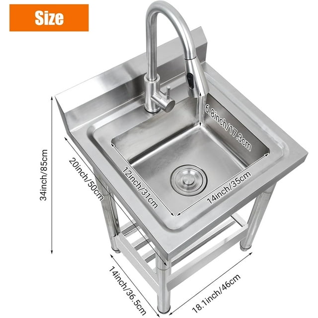 Historyli Tarja Acero Inoxidable con Escurridor, Lavadero Comercial con Llave Agua Fría/Caliente, Libre
