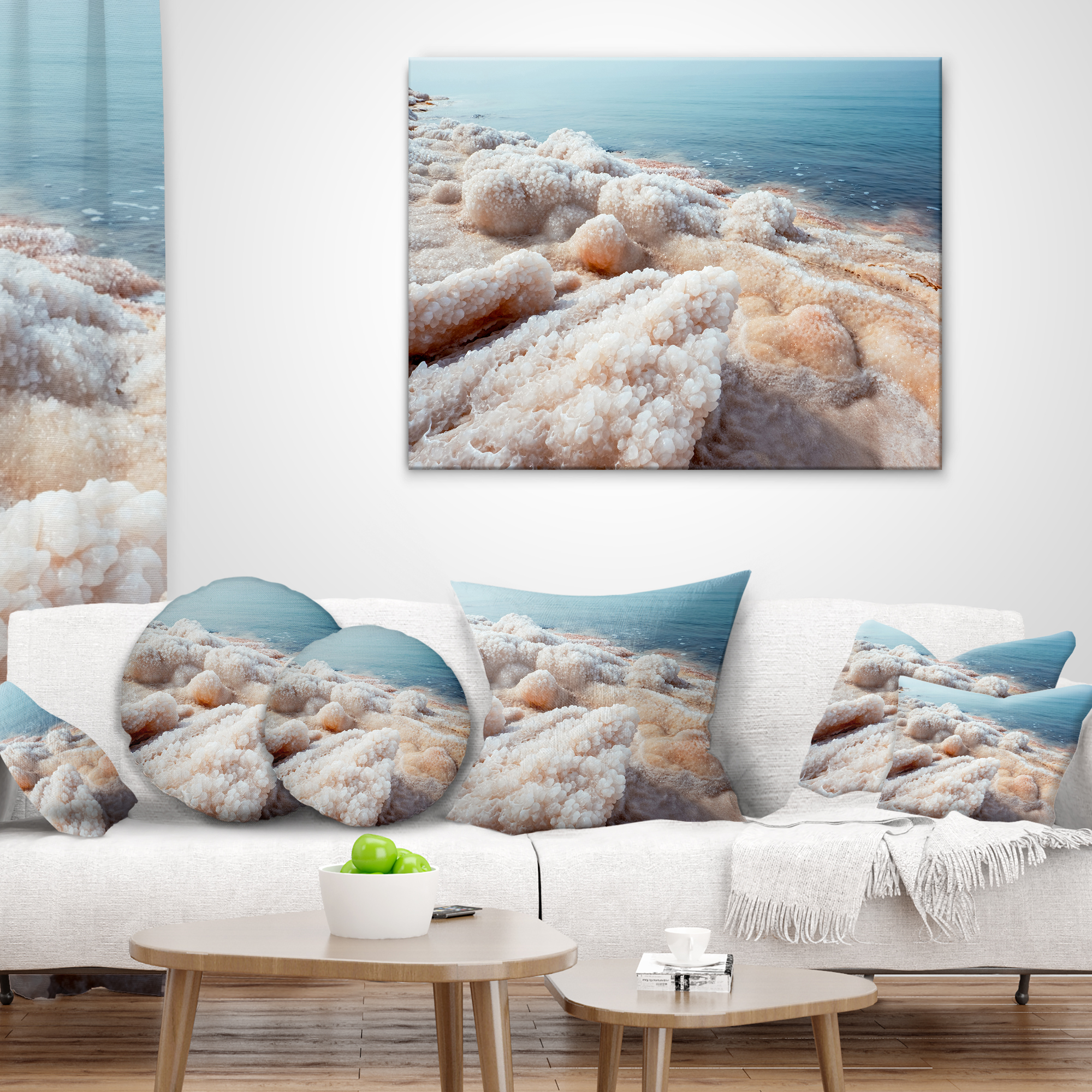 Designart Crystallized Salt on Dead Sea Beach - Seashore Throw Pillow - 16x16
