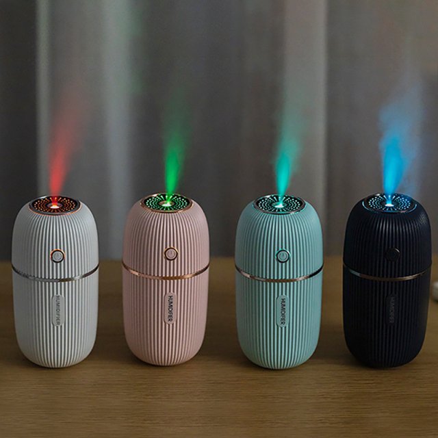 XWSHYW Electrodomésticos Humidificador Usb con Luz Colorida, Humidificador Silencioso de Niebla Fría de Gran Capacidad de 300Ml para Dormitorio y Oficina, Coche, Fácil de Limpiar