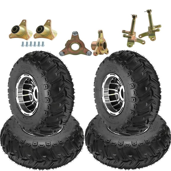 Complete ATV Go Kart Tires and Rims Tubeless 16x8-7 Inch Front & Rear Tires with Aluminum Rims 3 Stud for Go Kart Buggy ATV Mini-bikes Quad Tires and Wheels & Steering Knuckles Hubs (TK045)
