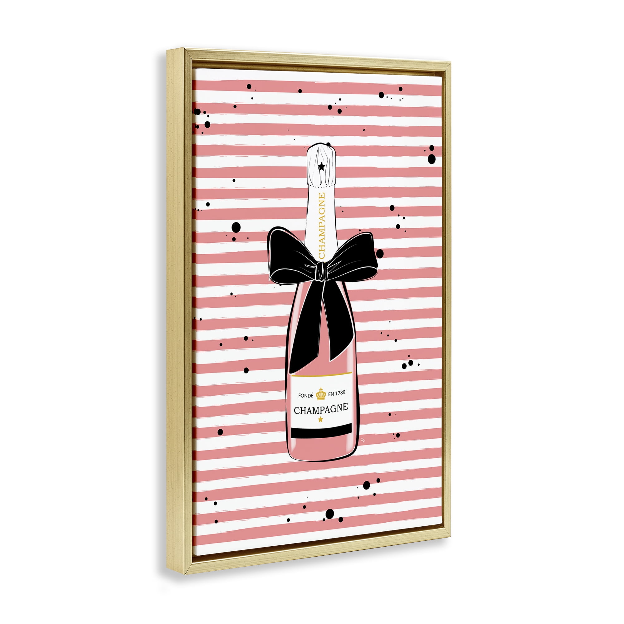 Stupell Industries Pink Champagne on Stripes Food & Beverage Painting Gold Floater Framed Art Print Wall Art, 17 x 25
