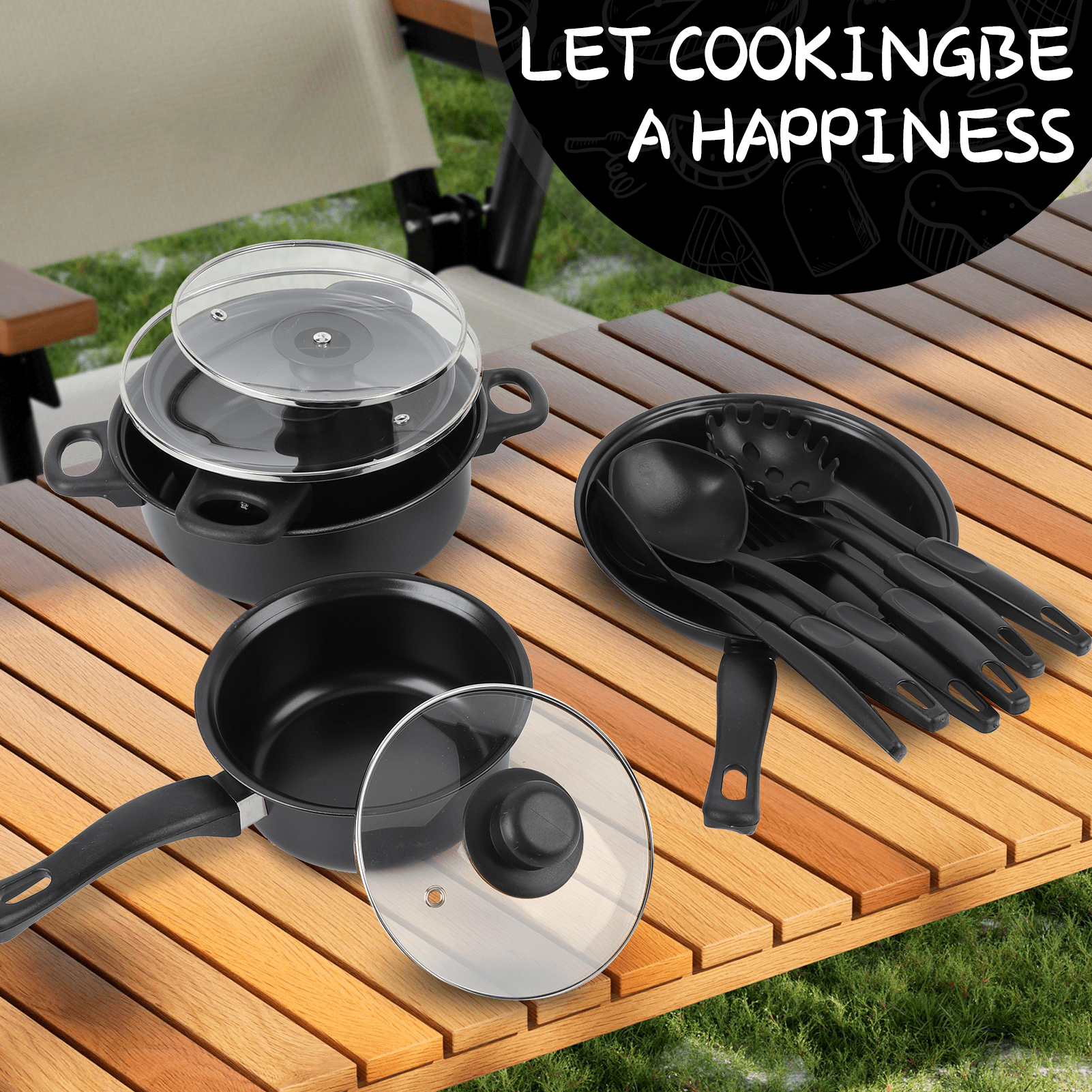 13 Piece Cookware Set, Kitchen Nonstick Pots And Pans Set With Glass Lid For Cooking, Induction & Dishwasher