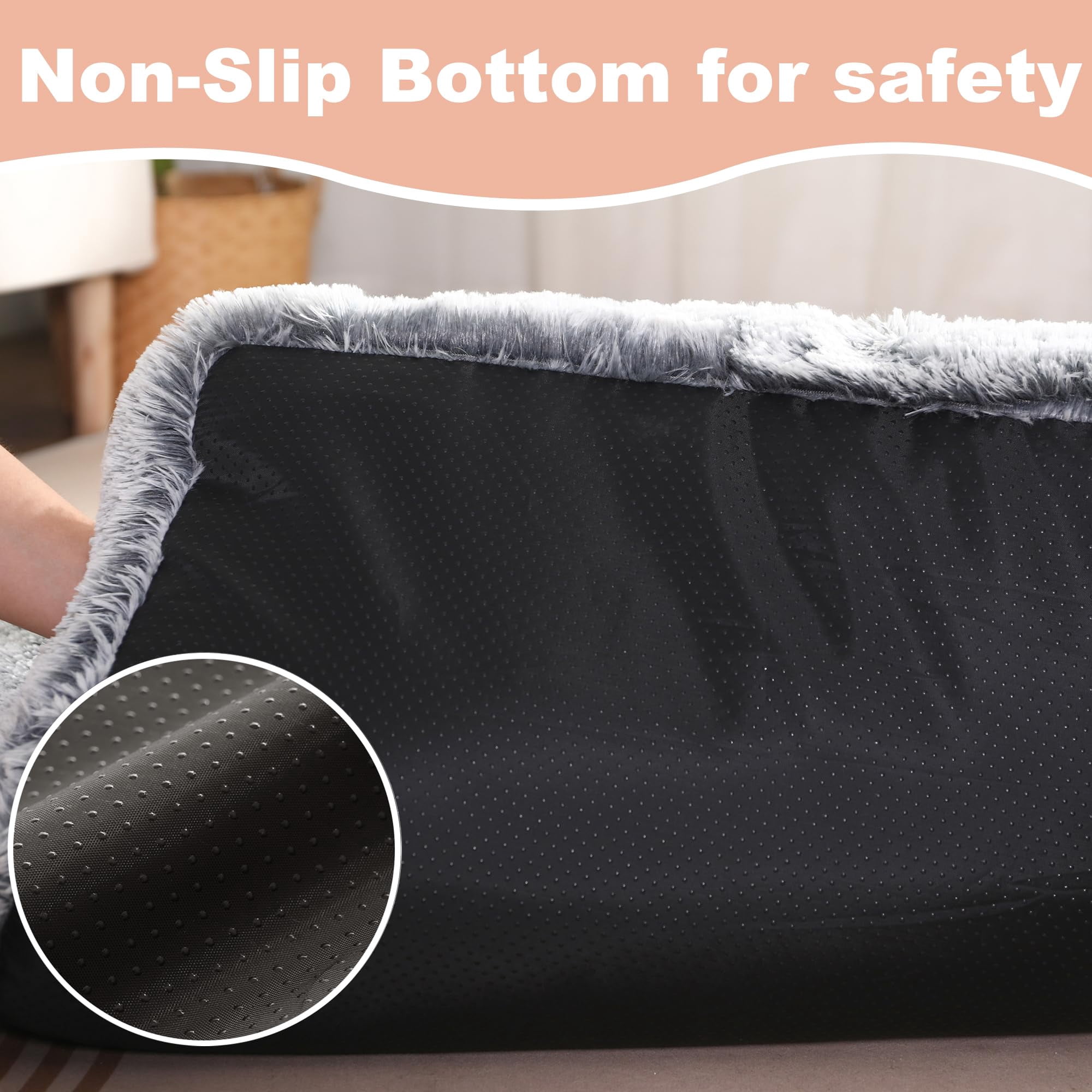 Waterproof Dog Crate Bed With Removable Washable Cover  Plush Faux Pad For Large Dogs Fluffy Kennel 35"x23" Dark Grey
