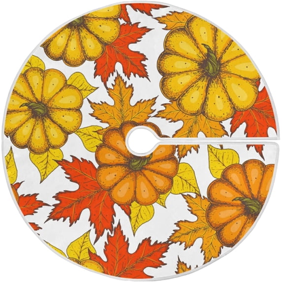 FMSHPON PumpkinMaple Leaves Xmas Christmas Tree Skirt Stand Mat for Holiday Party Decoration Indoor Outdoor 36 inches