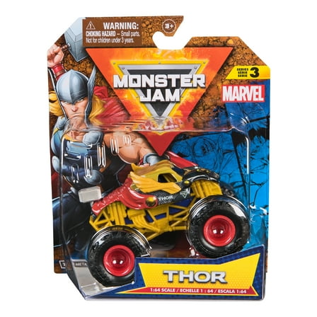Monster Jam, Marvel Official Thor Monster Truck, Die-Cast Vehicle, 1:64 Scale, Super Hero Kids Toys for Boys Ages 3 and up