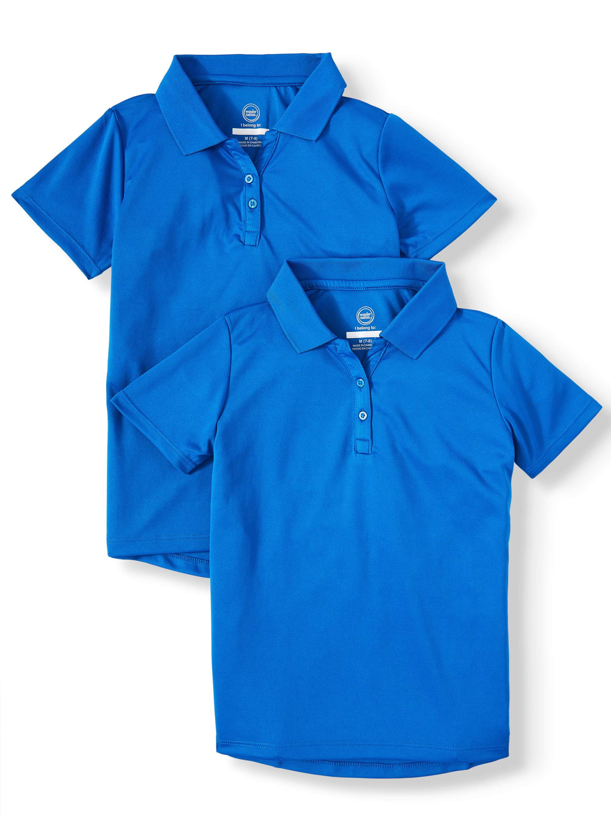 Wonder Nation - Wonder Nation Girls School Uniform Short Sleeve Performance Polo Shirt, 2-Pack 