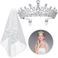 thumbnail image 1 of 2PCS Frcolor Rhinestone Tiara Crown Veil With Comb Elegant Design Rhinestone Ribbon Comb Crown Communion Veil, 1 of 6