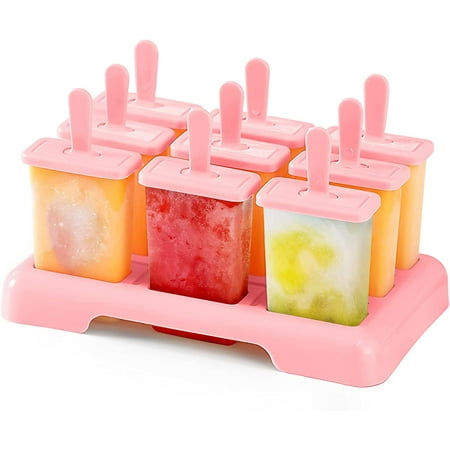 

Ice Lolly Moulds 9 Popsicle Moulds with Base Reusable Ice Cream Moulds Lolly Moulds with Sticks Ideal for Juice Puree Fruit