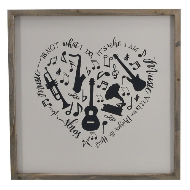 Square Framed Heart Shape Musical Instruments Wood Wall Decor