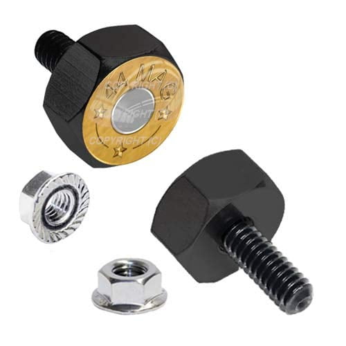 TRICKTOPPERS Hex Head Vivid Black Billet Aluminum Universal Motorcycle License Plate Frame Fastener Tag Bolt Kit with High Resolution Gloss Graphics - Military Veteran 44 MAG Bullet Gold (2 Pcs)