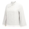 thumbnail image 5 of Vinsonshop Women Cotton Linen Embroidered Tops Embroidered Blouses Loose Fit Peasant Tops Embroidered Boho Tops Loose-fit Cotton Top Chinese Wrap Shirt Womens Beach Outfits (M-4XL), 5 of 9