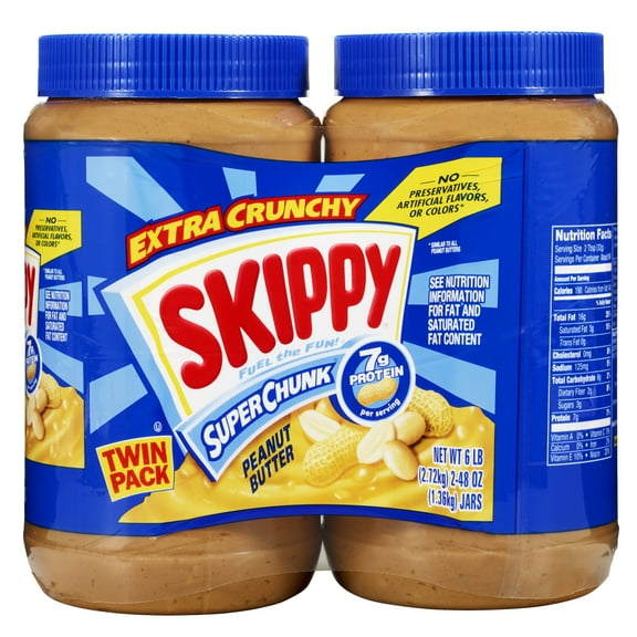 SKIPPY SUPER CHUNK Peanut Butter Twin Pack 2-Pack, Shelf-Stable, 40 oz Plastic Jar