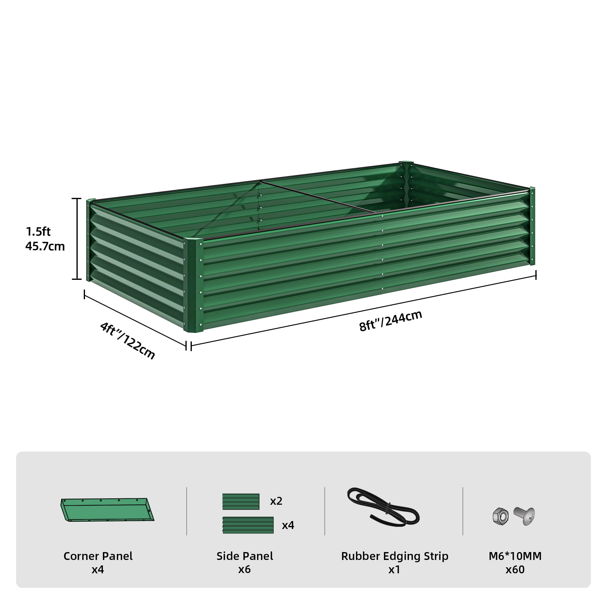 Uforic 2 Pack 8ftx4ftx1.5ft Large Raised Garden Bed Kit,Outdoor Galvanized Metal Patio Planter Box with Safety Rubber & Gloves, for Vegetables Flowers,Green