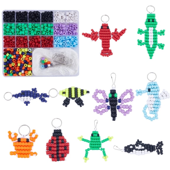 DIY Animal Keychain Making Kit Including Barrel Resin Large Hole Beads Iron Split Key Rings & Keychain Clasp Findings Mixed color 675pcs/box