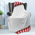 thumbnail image 4 of Candy Cane Soft Flannel Fleece Throw Blanket, Horizontal Borders Frame with Red and White Sweetie Pattern in Abstract Style, Cozy Plush for Indoor and Outdoor Use, 50" x 60", Red White, by Ambesonne, 4 of 5