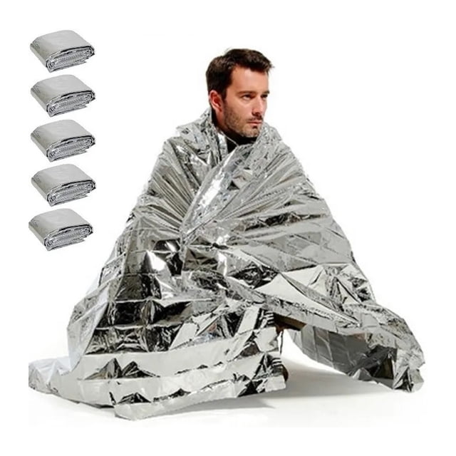 Paquete de mantas térmicas de aluminio, 5 unidades, para acampar y supervivencia