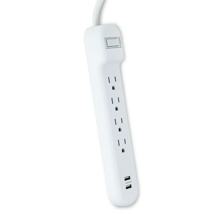onn 4-Outlet 2USB Surge Protector White 2.5ft Power Cord
