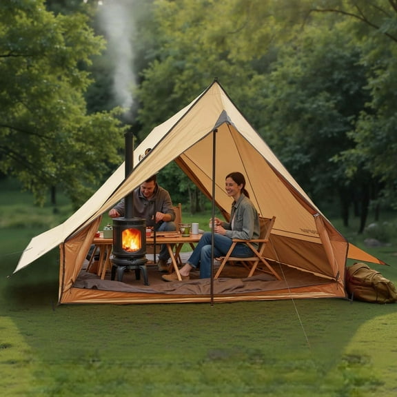 Camping Tents, Double Tents, with Stove Chimney and Pole, Waterproof Winter Tents, with Stove Chimney and Pole, with Fireproof Floor Mat, Suitable for Hiking, Fishing, Hunting