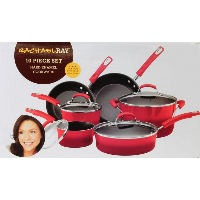 Rachael Ray 14pc Hard Enamel Nonstick Cookware Red Gradient