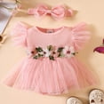 thumbnail image 2 of PENGXIANG Bébé Robe Romper Fleurs Feuilles Combinaisons de Broderie avec Bandeau, 2 of 9