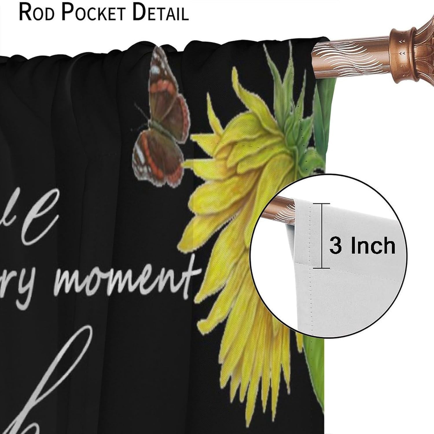 Sunflower Blackout Curtains Farmhouse Rustic Sunflower Butterfly Green Yellow Black Girls Women Bedroom Living Room Rod Pocket Decoration Window Drapes 2 Panels W21xL63in