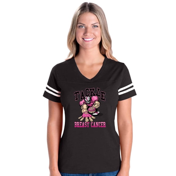 Womens Tackle Breast Cancer Football Football V-Neck T-Shirt