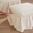 thumbnail image 2 of SureFit Essential Twill Ottoman Slipcover, Cotton Printed Ottoman Cover with Ruffled Skirt, Neutral Floral, 2 of 6