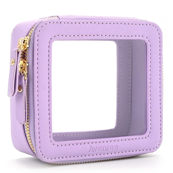 Bolsa de maquillaje Aveniee Mini de piel sintética Saffiano transparente de color lila