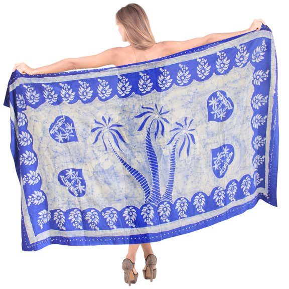 HAPPY BAY Women's Beachwear Summer Bikini Wraps Beach Wrap Sarong Coverups Swimwear Swim Cover up Skirt Bathing suit Pareo for Women One Size Cobalt, Palm Tree