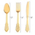 thumbnail image 2 of Smarty 7.4" Shiny Metallic Baroque Gold Disposable Plastic Forks 600ct, 2 of 8
