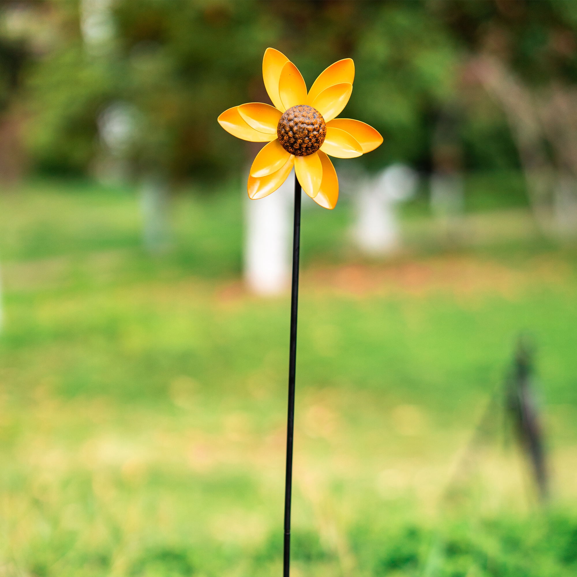 Mainstays Outdoor Dual Yellow Flower Metal Wind Spinner