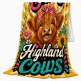 thumbnail image 2 of Sunshine Sass Highland Cows Rustic Farmhouse, Cozy Typography Art Scene, Warm Flannel Blanket for Ranch House and Living Room, Art Lovers Housewarming Gift, Artistic Home Decor, 2 of 7