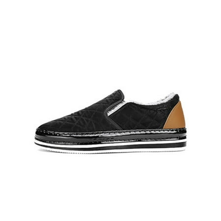 

Woobling Mens Casual Shoe Slip On Flats With Lined Sneakers Daily Walking Shoes Wear Resistant Loafer Comfort Round Toe Black 9