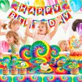 thumbnail image 4 of Tie Dye Party Supplies, 113pcs Tie Dye Party Tableware & Decorations - Plates Cups Tablecloth Napkins Banner Balloons for Party Decorations, Serves 16 Guests, 4 of 8