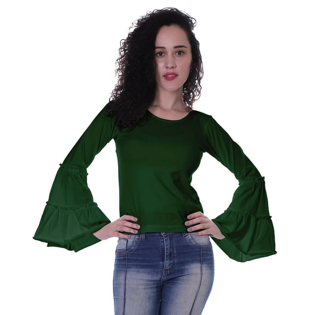Moomaya T-Shirt à Manches Longues pour Femmes, Col Rond, Coupe Décontractée, Été